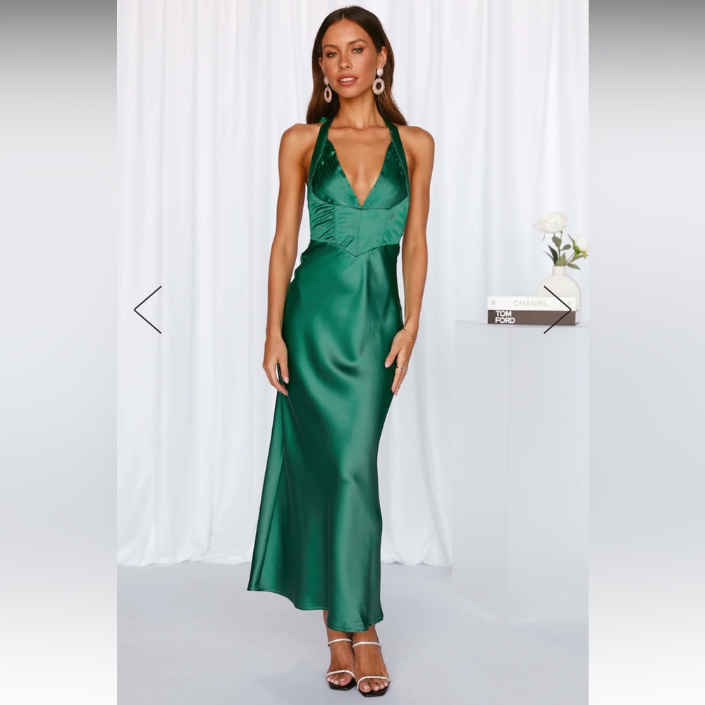 Hello Molly LOUD NIGHTS MAXI DRESS green halter maxi dress small bridesmaid prom